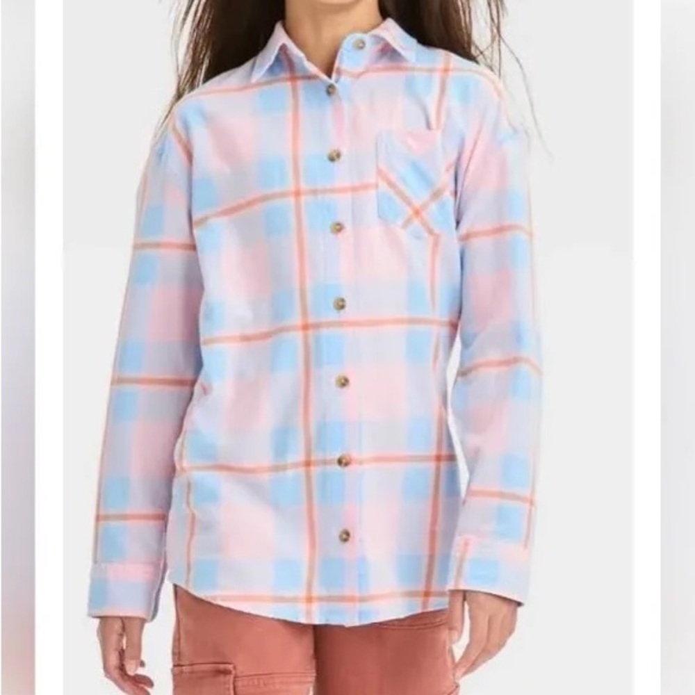 Art Class Girls Pink, Orange & Blue Flannel.
